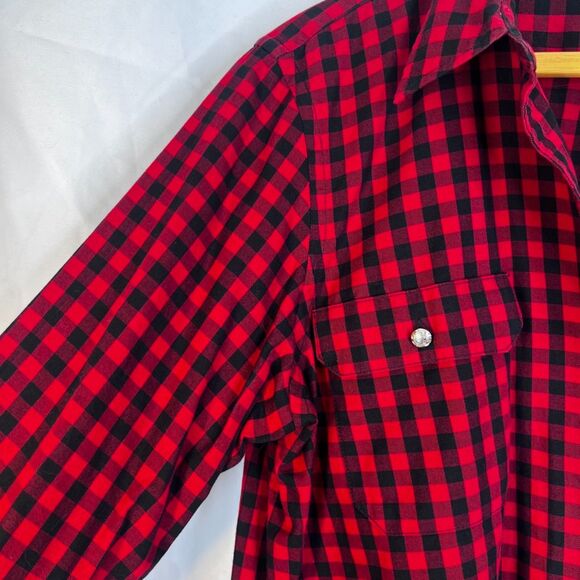 Chaps Red Black Gingham Plaid Button Front Long Sleeve Flannel Shirt Size XL - Picture 5 of 10